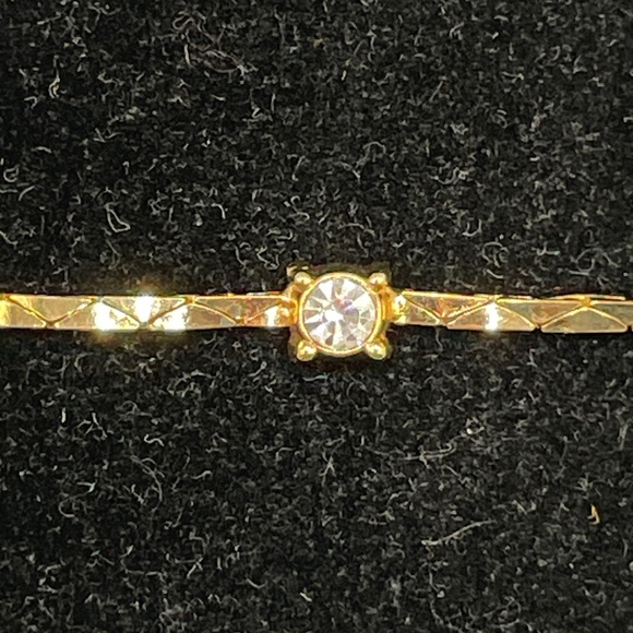 Christian Dior Signed Gold Plate Single Rhinestone Bracelet 7" - Picture 2 of 11